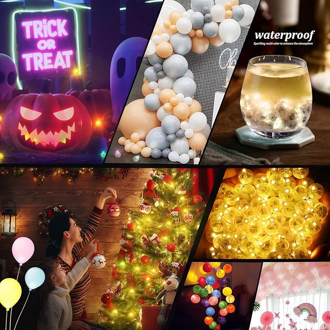 200pcs Warm White Balloon Lights, Round LED Mini Lights for Paper Lantern Balloon Birthday Party Event Indoor Outdoor Wedding Decoration Halloween Christmas Supplies