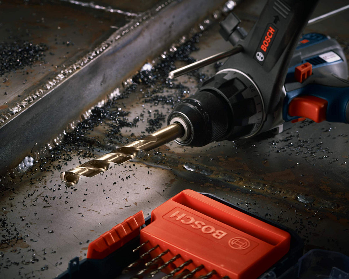 BOSCH CO14B 14-Piece Assorted Set with Included Case - Cobalt M42 Metal Drill Bits with Three-Flat Shank for Drilling Applications in Stainless Steel, Cast Iron, Titanium, and Light-Gauge Metal