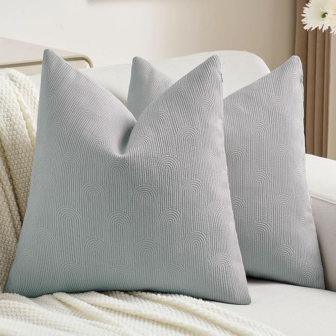FUTEI Dusty Blue Chenille Decorative Throw Pillow Covers 18x18 Inch Set of 2,Soft Cozy Striped Geometric Patterns Cushion Cases,Modern Home Decor for Couch Bed Living Room