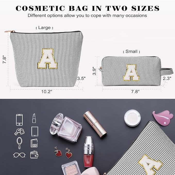 Travel Essentials - Portable Travel Toiletry Bag for Women, Initial Makeup Kit Organizer Make up Cosmetic Bag Set, Black L