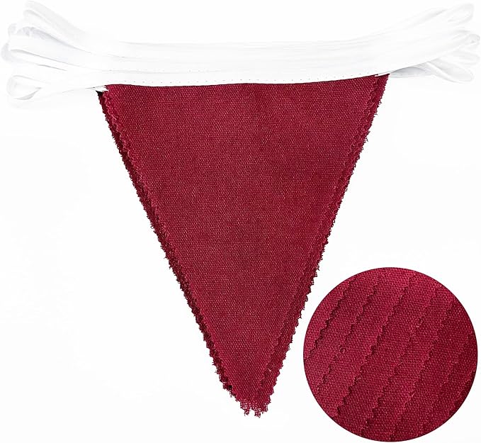 46Ft Burgundy Party Decorations Burgundy Burlap Banner Triangle Pennant Flag Linen Bunting Garland Streamers for Vintage Birthday Wedding Baby Shower Engagement Graduation Party Decorations