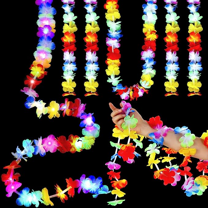 35.43ft Light up Hawaiian Flower Lei Garland Tropical Hawaiian Garland LED Lighted Luau Party Flower Banner for Luau Summer Beach Party Decorations