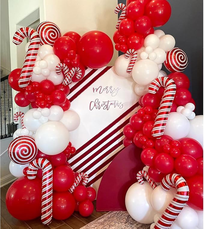 Red and White Balloons Garland Arch Kit with Stars 200Pcs - 5 10 12 18 22 inch Balloon and Confetti Balloons for Valentine's Day Christmas Engagement Birthday Anniversary Party Decorations