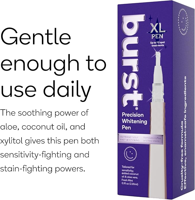 Burst Precision Whitening Pen, 9% HP, 45 Whitening Treatments, Enamel Safe, Vegan, Paraben Free, Delicious Flavor, Rose Gold, 1 Count