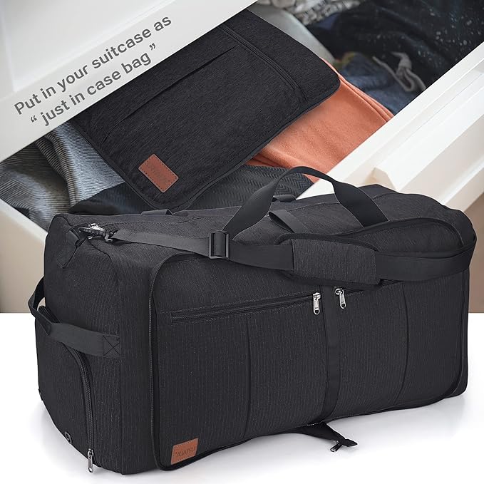 80L EXTRA LARGE Duffle Bag for Travel, 26" Foldable Travel Duffel Bag with Shoe Compartment for Men Women, Waterproof & Tear Resistant (Black, EXTRA LARGE, 80L)