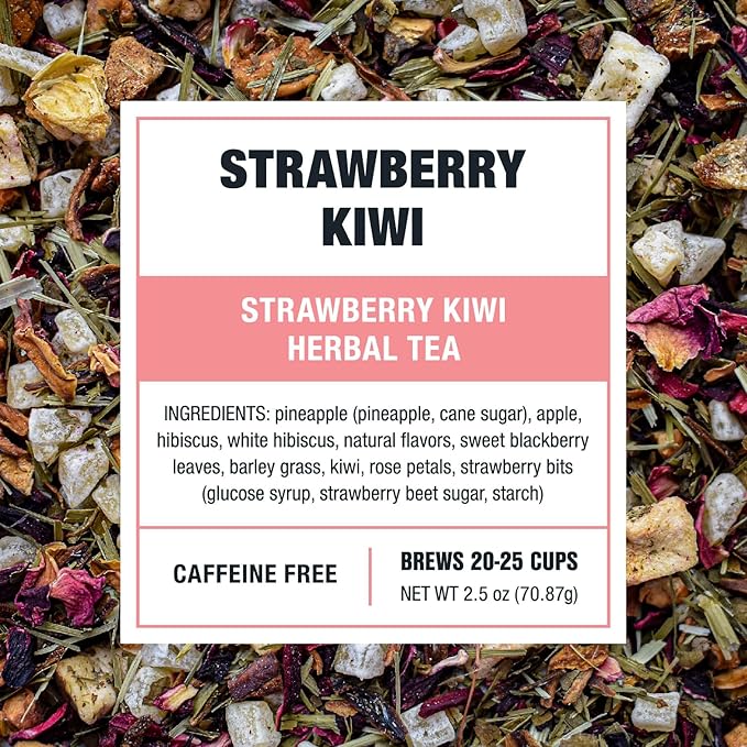 Tiesta Tea - Strawberry Kiwi Herbal Tea, Loose Leaf, Strawberry Hibiscus Kiwi Fruit Tea, Premium Caffeine-Free Herbal Blend, Make Hot or Iced & Up to 25 Cups, 2.5 oz Resealable Pouch