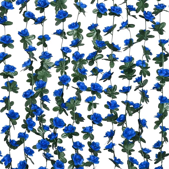 MARTINE MALL Flower Garland Rose Vines, 8 Strands 66Ft Flowers Vines for Bedroom, Rose Flower Garland Decoration, Sapphire Rose Floral Garland for Room Table Birthday Wedding Party Garden Wall Decor