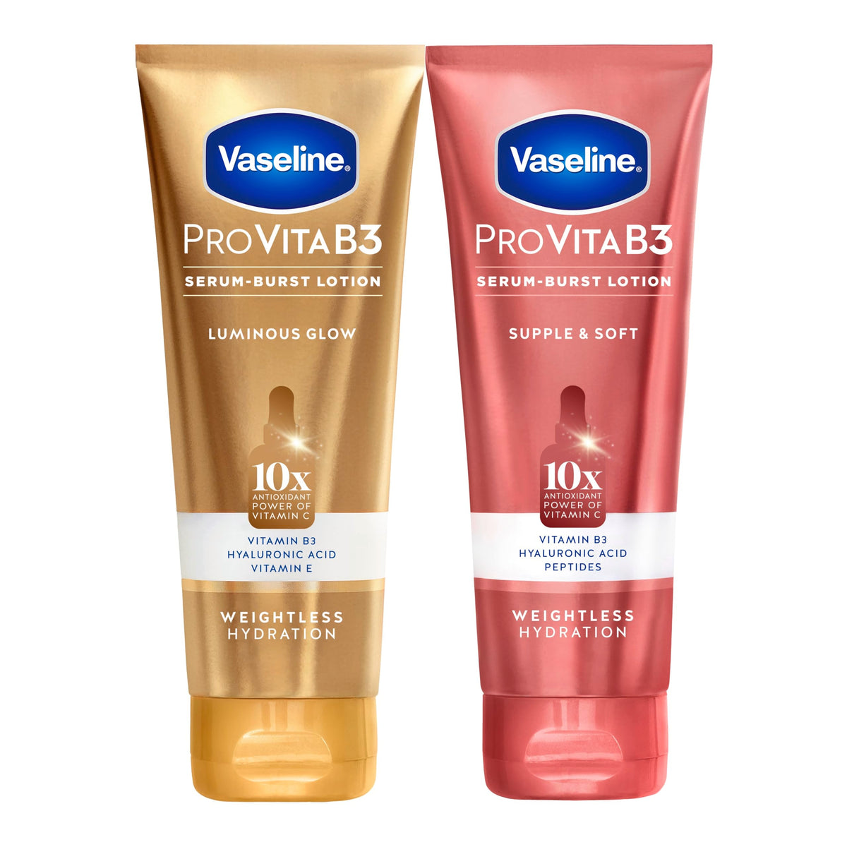 Vaseline Pro VitaB3 Skin Care Serum Burst for Healthy, Glowing Skin Luminous Glow & Supple & Soft 10x Antioxidant Power of Vitamin C with Vitamin B3, Hyaluronic Acid 7.5 fl oz 2Pk