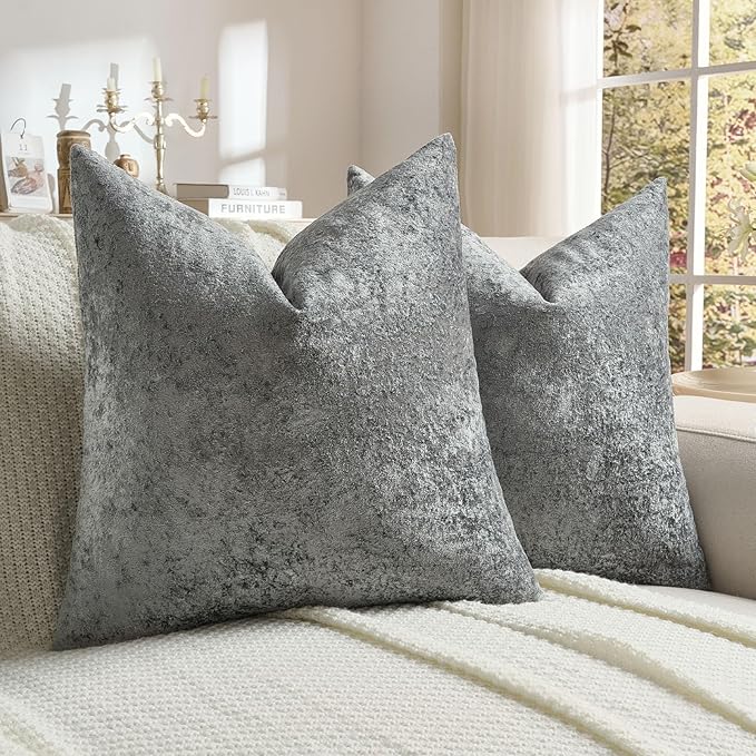 FUTEI Dark Grey Flannel Throw Pillow Covers 22x22 Inch Set of 2,Soft Dimensional Textured Cushion Cases,Modern Home Decor for Couch Living Room