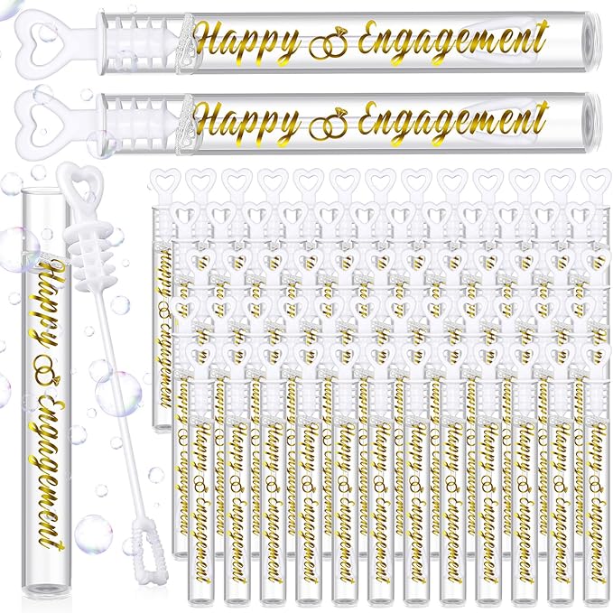 50 Pack Happy Engagement Party Favors Wedding Bubbles Wand for Guests Wedding Proposal Table Decor White Heart Bridal Shower Favors Guests Gift for Valentine's Day Engagement Party Supplies