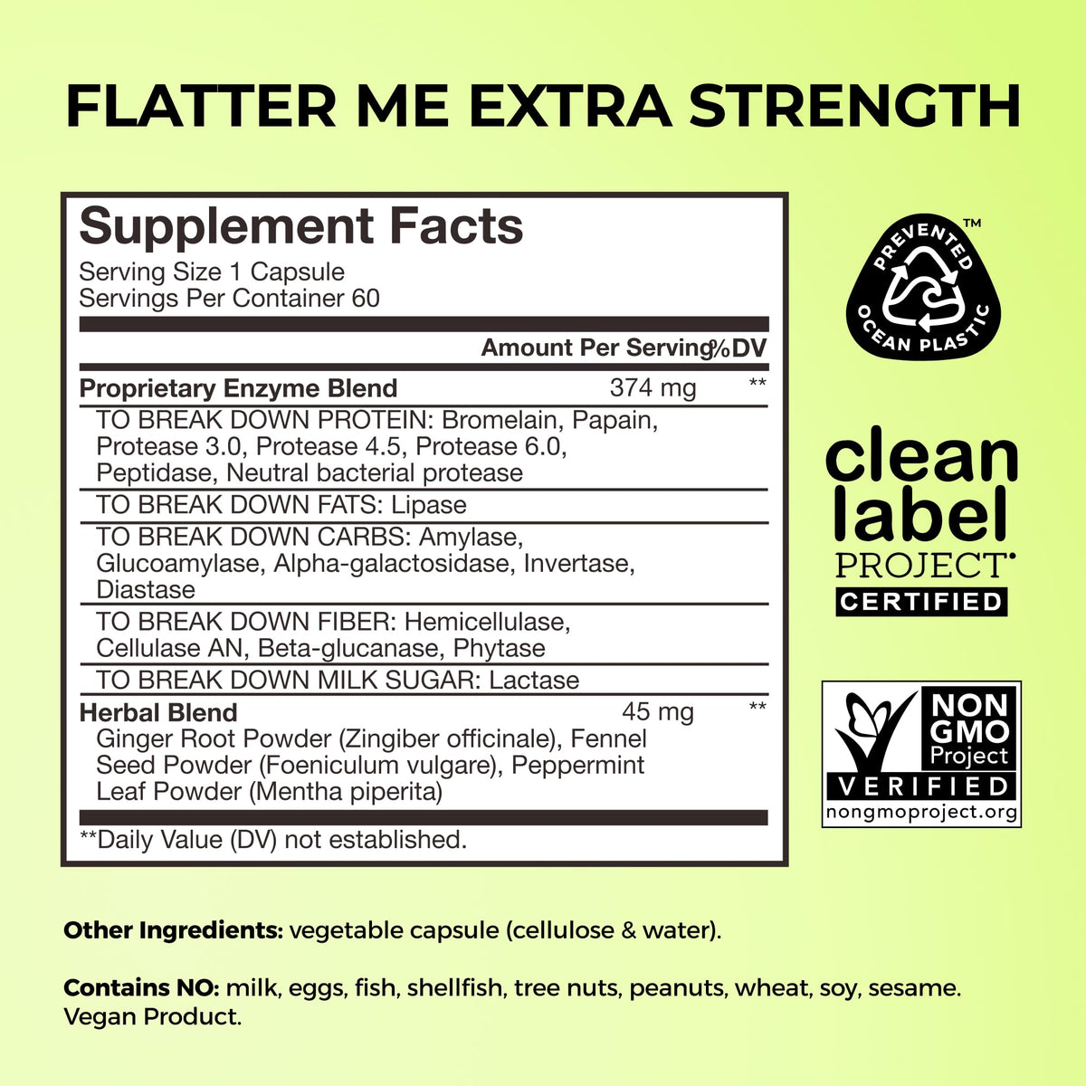 HUM Flatter Me Extra Strength Digestive Enzymes for Women, Men, Digestive Gut Bloating Supplement, Ginger, Peppermint Leaf, Fast Acting Anti Bloat Pills Multi Enzyme for Debloating, 60 Capsules