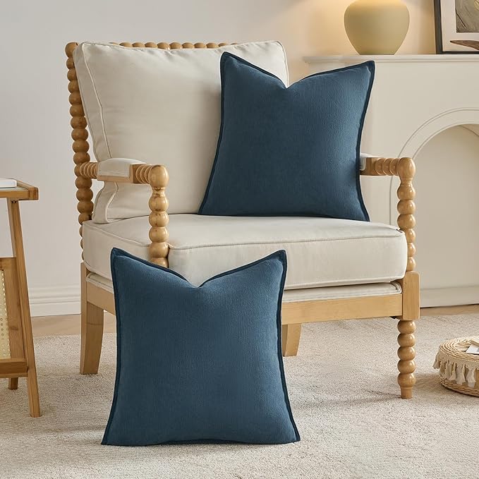 FUTEI Navy Blue Chenille Throw Pillow Covers 16x16 Inch Set of 2,Edges Double-Stitched Cushion Cases,Modern Home Decor for Couch Living Room