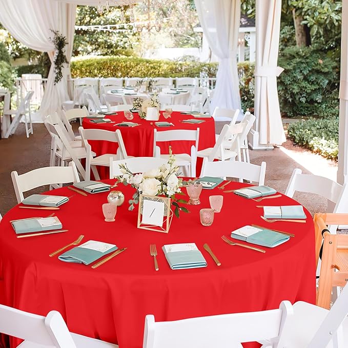 Mulbozy 2 Pcs Red Round Tablecloth, 84 inches Disposable Plastic Red Circle Table Covers for Baby Shower Wedding Bridal Shower Birthday Party Decorations