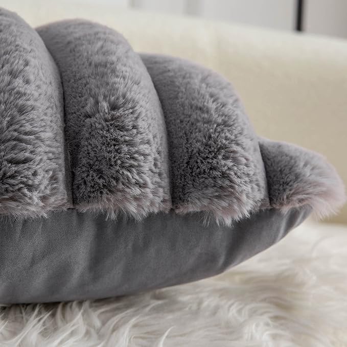 Neelvin Grey Faux Fur Cozy Soft Striped Decorative Throw Pillow Covers 20x20 inch Set of 2,Velvet Pillowcase Cushion Case for Sofa Couch