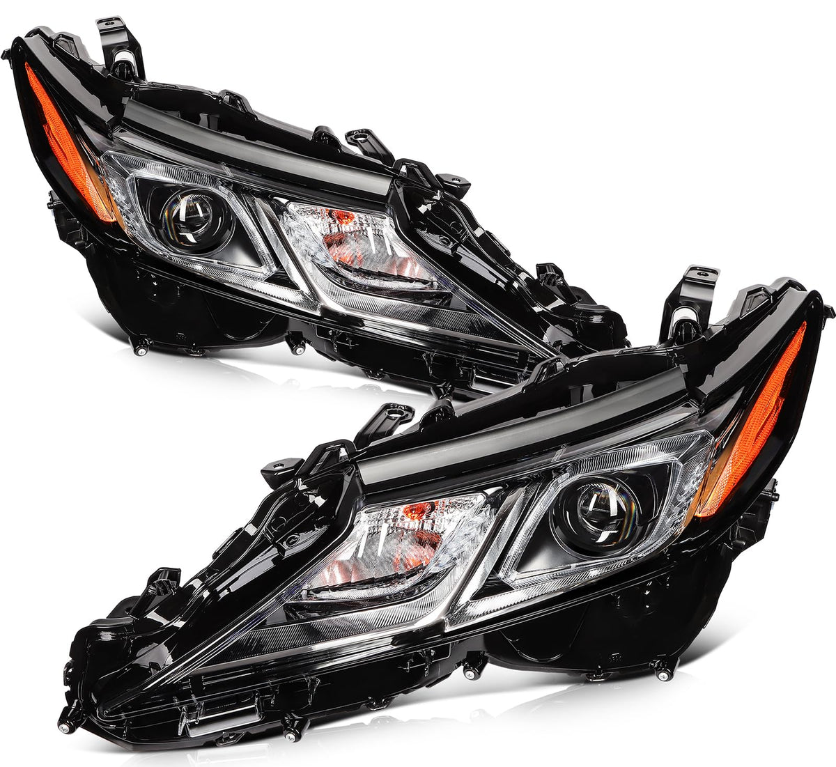 Headlight Assembly Fit 2018-2022 for for Toyota Camry L/LE/SE Black Housing Amber Reflector Driver and Passenger Side 81150-06D7