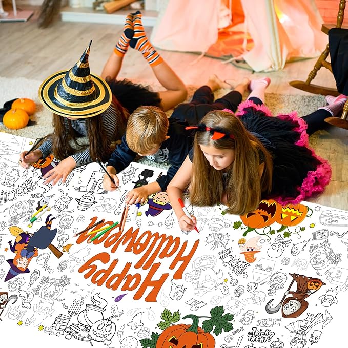 Tbsone Halloween Coloring Tablecloth Poster for Kids – 72 * 30 Inch Giant Coloring Table Cloth for Halloween Crafts Activities, Fun DIY Art Supplies for Parties & Family School Games