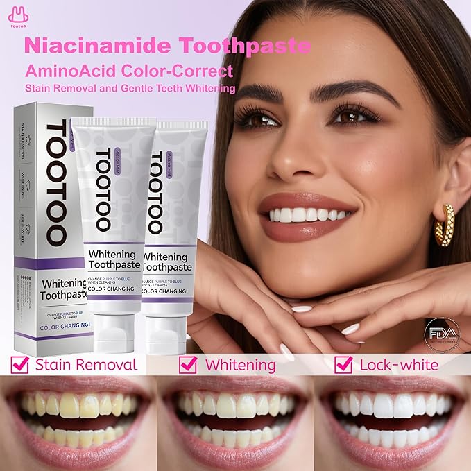 TooToo Niacinamide Whitening Toothpaste – Natural Toothpaste Fluoride Free for Stain Removal, Enamel Safe Fluoride Free for Adult Fresh Breath, 4.2oz