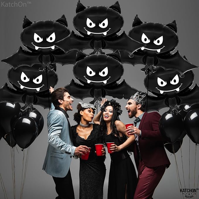 KatchOn, Black Bat Balloons - 35 Inch, Pack of 8 | Ghost Balloons | Bat Balloon for Halloween Decorations Indoor | Halloween Foil Balloon for Spooky Decorations