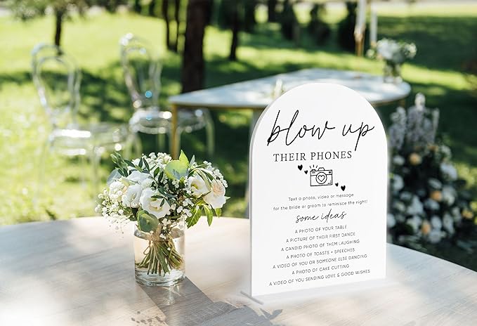Blow Up Their Phones Sign, White Arch Acrylic Wedding Sign, I Spy Wedding Game, Bridal Shower Decor, Engagement Party Decor, Centerpiece Table Decorations Party for Bride and Groom-5
