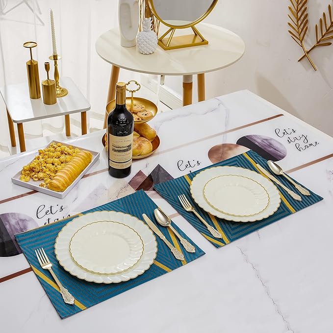 Lullaby 60PCS Ivory Scalloped Plastic Plates with Gold Rim, Disposable Elegant Plates Include 30pcs Dinner Plate 10.25", 30pcs Plastic Dessert Plate 7.5", Perfect for Wedding and Party
