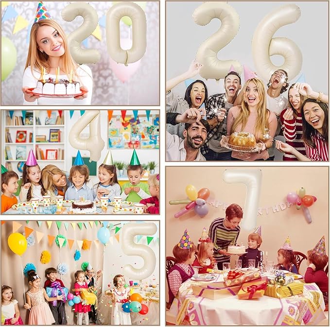 40 inch Cream White Number Balloon Giant Foil Helium Balloons Beige Number 5 Balloon for 5th Birthday Party Anniversary Decorations Supplies