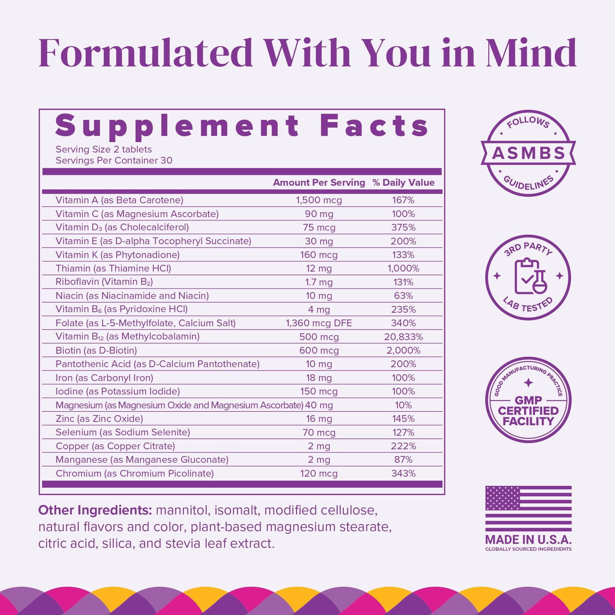 BariMelts Bariatric Multivitamin with Iron, 180 Fast-Dissolving Tablets (3-Month Supply), Sugar-Free Bariatric Vitamins for Women, Natural Fruit Flavor