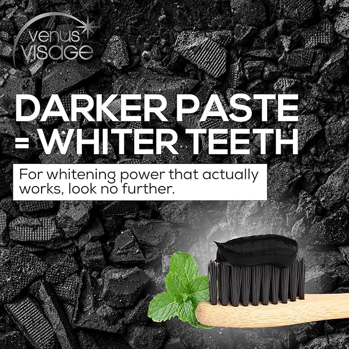 Venus Visage Activated Charcoal Toothpaste for Whitening, 3 Pack - Effective Teeth Whitening Toothpaste for Surface Stains - Peppermint Flavor (3.7 oz/105 g)