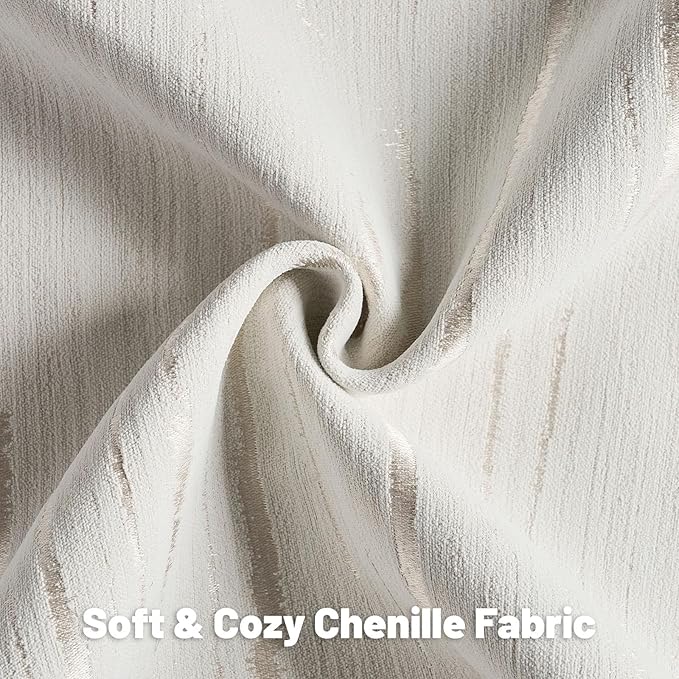 FUTEI Cream Chenille Decorative Throw Pillow Covers 20x20 Inch Set of 2,Soft Embossed Striped Textured Cushion Case,Modern Home Decor for Couch Bed Living Room