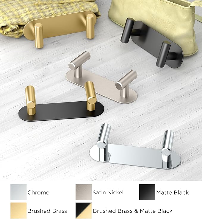 Gatco 1291MXB Modern Decor Wall Hook. 6.5" W, Coat Hat Towel Robe Hook, for Entryway, Living, Kitchen, Bathroom, Bedroom. 2-Hook. Matte Black/Brushed Premium Brass.