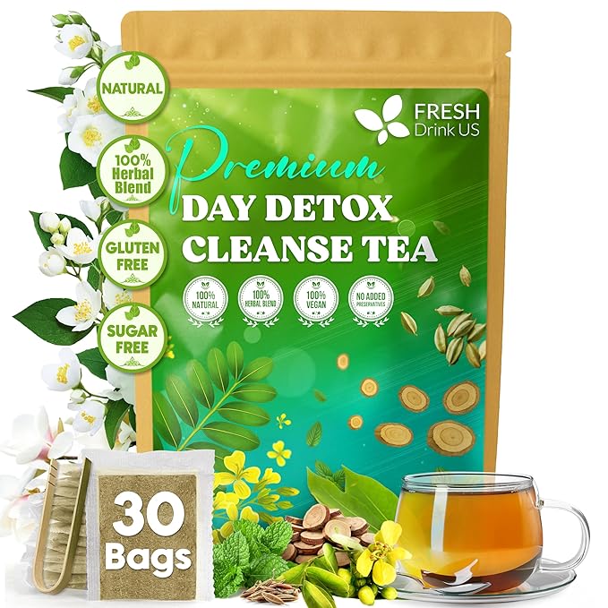 FreshDrinkUS, 75 Teabags of Herbal Day Cleanse Tea – 75 Day Program | Refreshing Mint Blend with Dandelion, Senna & Hibiscus | Naturally Supports Wellness & Light-Feeling | Caffeine-Free Herbal Tea
