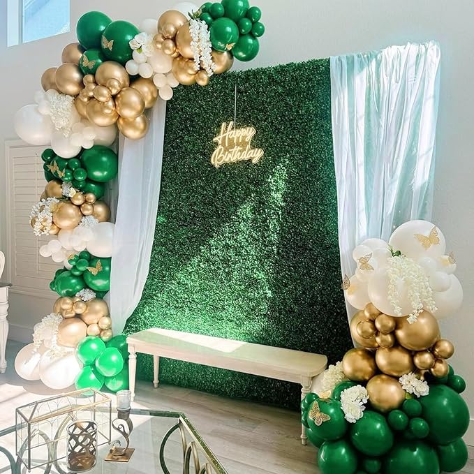 Green and Gold Balloons Garland Arch Kit,144pcs 18/12/10/5inch Emerald Green White Metallic Gold and Confetti Balloon for Birthday Wedding Baby Shower St. Patrick's Day Jungle Theme Party Decoration