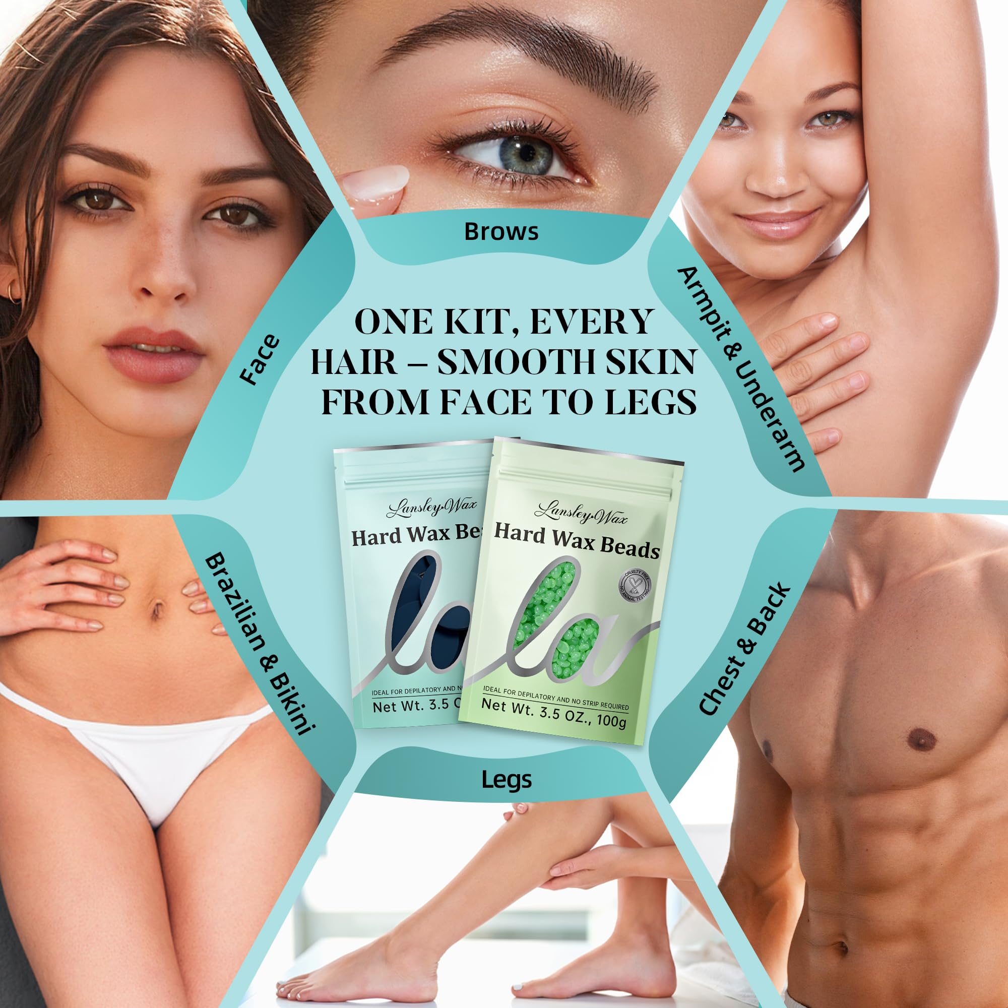 LANSLEYWAX Digital Waxing Kit for Women Men - Green Waxing Machine with 39 Accessories - Hard Wax Kit for Arms Legs Brazilian Bikini Facial Sensitive Skin, Wax Warmer Hair Removal for Home/Salon Use