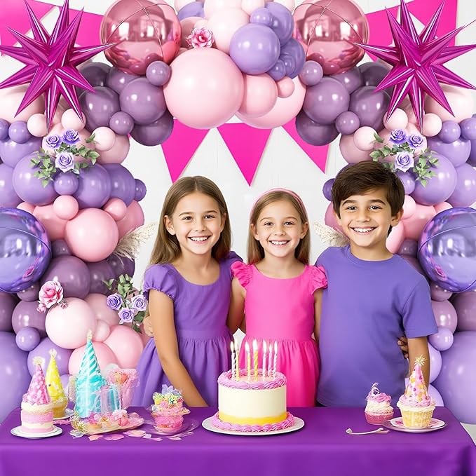 Pastel Pink Purple Balloon Arch Garland Kit with Pink Purple 4D Round Balloons Star Foil Balloons for Baby Shower Wedding Engagement Birthday Birthday Party Decorations