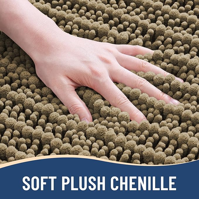 Arotive Luxury Chenille Bathroom Rug Mat, Extra Soft Thick Absorbent Shaggy Bath Rugs, Non-Slip Machine Wash Dry, Plush Bath Mats for Bathroom, Shower and Tub, 36x24, Camel