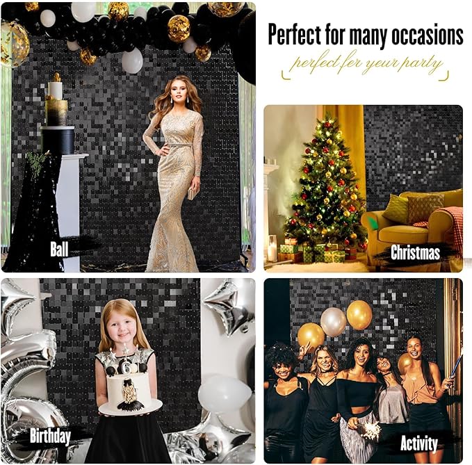 Shimmer Sequin Wall Backdrop Panels, 12pcs DIY Party Decor for Wedding, Birthday, Graduation, Anniversary, Engagement, Holiday & Home Decoration