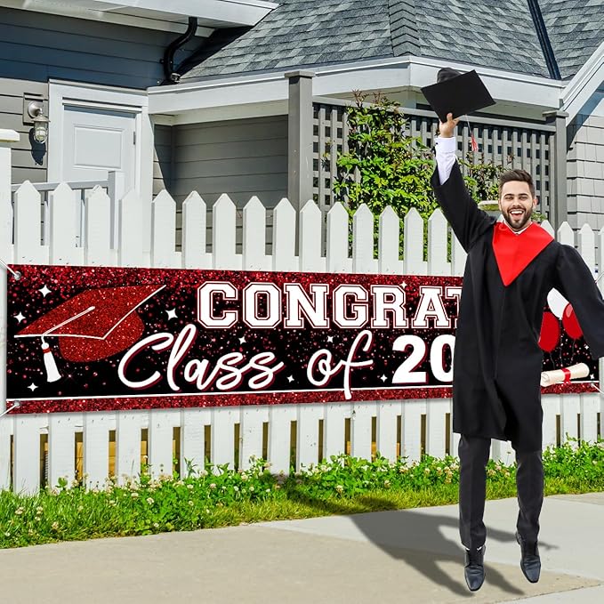 Large Congrats Class of 2026 Banner Red Backdrop Graduation 2026 Yard Sign for Graduation Party Supplies Graduation Decorations 2026(Red)