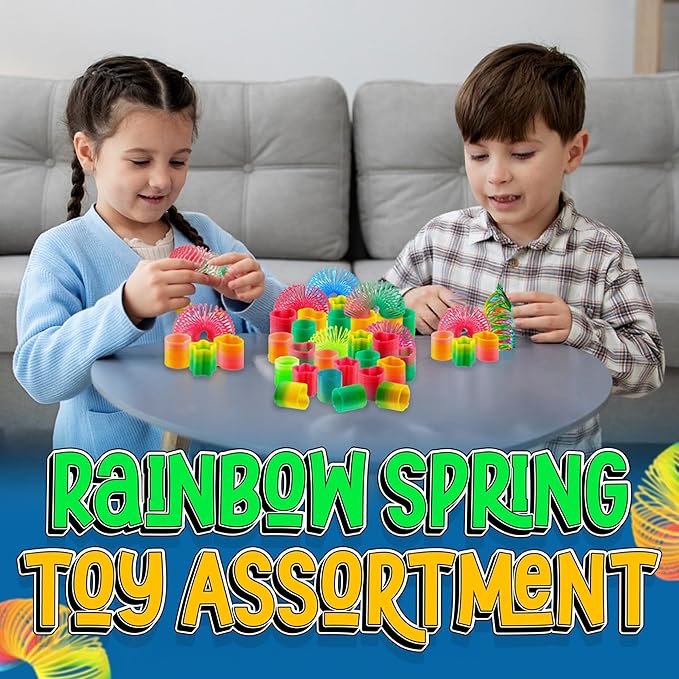 Bedwina Rainbow Spring Toy Assortment - (Pack of 30) Mini Plastic Coil Spring Toy - Bright Colors and Shapes, Goody Bag Filler, Party Prizes and Stocking Stuffers for Kids