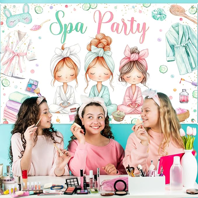 Avezano Spa Party Banner Spa Theme Birthday Party Decoration for Girls Women Spa Day Makeup Slumber Pajama Sleepover Birthday Party Decoration Banner (6x3.6ft)