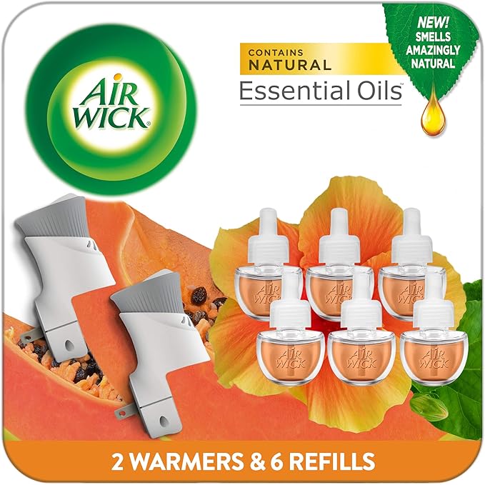 Air Wick Plug in Scented Oil Starter Kit, 2 Warmers + 6 Refills, Hawaii, Essential Oils