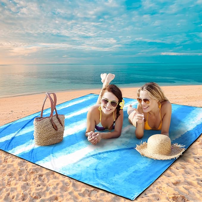 WIWIGO Beach Blanket Waterproof Sandproof Beach Mat 79" X 83"/10'x9'for 2-8 Adults Quick Drying Outdoor Picnic Mat Beach Accessories for Travel, Camping, Hiking