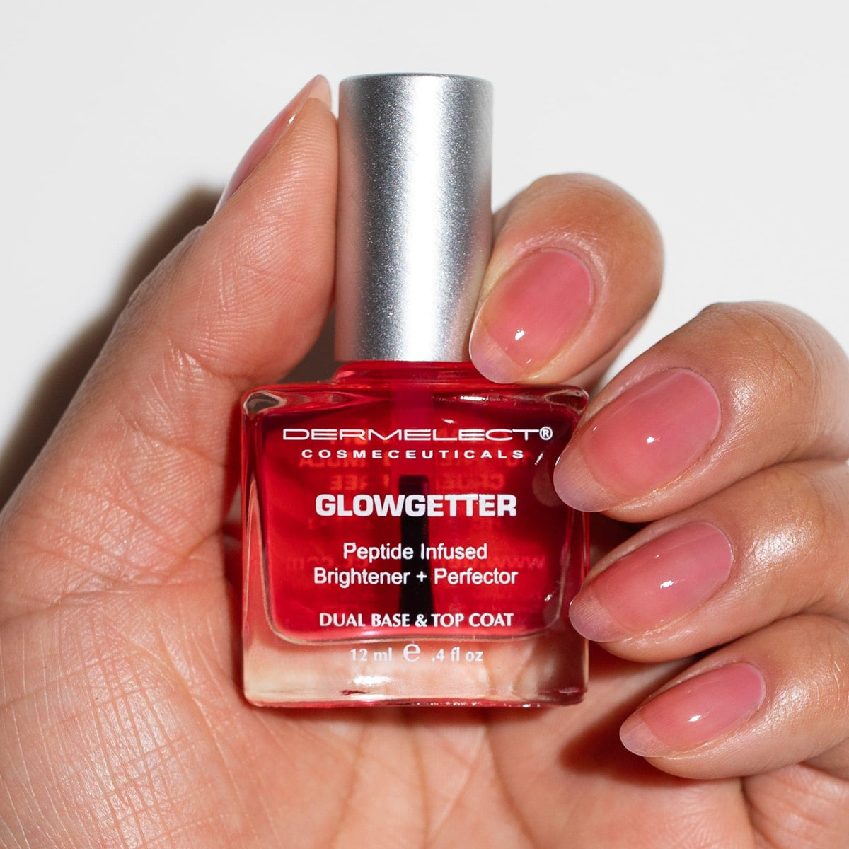 Dermelect Glowgetter Brightener + Perfector Nail Strengthener, French Mani Tint & Glossy Top Coat | Repairs Yellowing, Peeling, Ridged & Damaged Nails - 0.4 fl oz