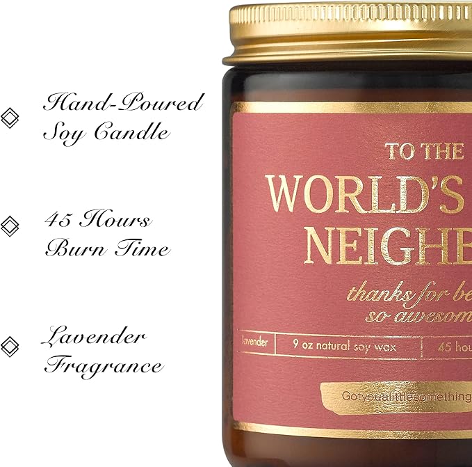 Worlds Best Neighbor Lavender Soy Candle | Neighbors Appreciation Gift for House Warming, New Home, Farewell, Goodbye, Moving Out | Welcome to The Neighborhood Housewarming Gifts for New Neighbors