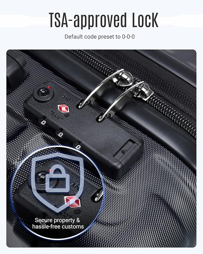 LIGHT FLIGHT Luggage Sets, 3 Piece Durable Suitcase Set with Spinner Wheels, 3 Pcs Hardside Lightweight luggage with TSA Lock, Large Checked Travel Suitcases, 20/24/28 Inch, Black