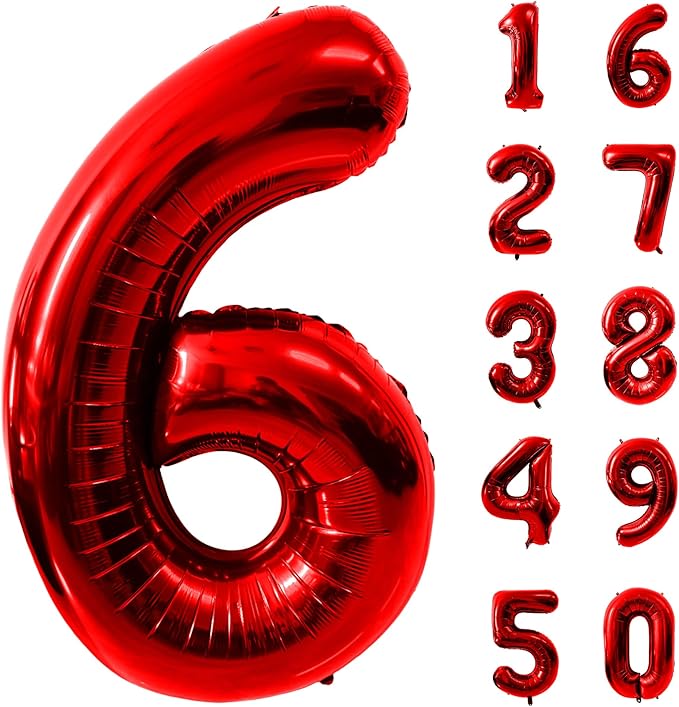 40 Inch Red Number 6 Balloon Large Red Foil Balloon Red 6 Balloons Mylar Helium Balloon for 6th Birthday Party Decorations Girls Boys Baby Shower Wedding Anniversary Decoration