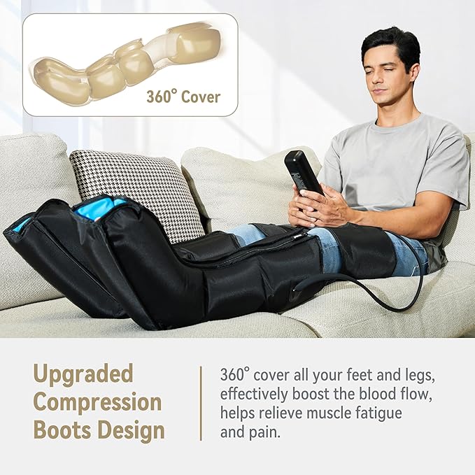FIT KING Air Compression Leg and Foot Boots Massager for Circulation from Foot to Thigh to Relieve Pain, Swelling, Edema - Pressure Sensor & LCD Display & 3 Timer Optional