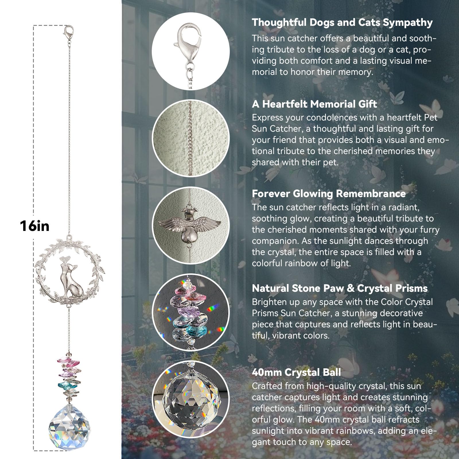 Cat Memorial Gifts for Loss of Cat, Cat Sympathy, Pet Memorial Suncatcher