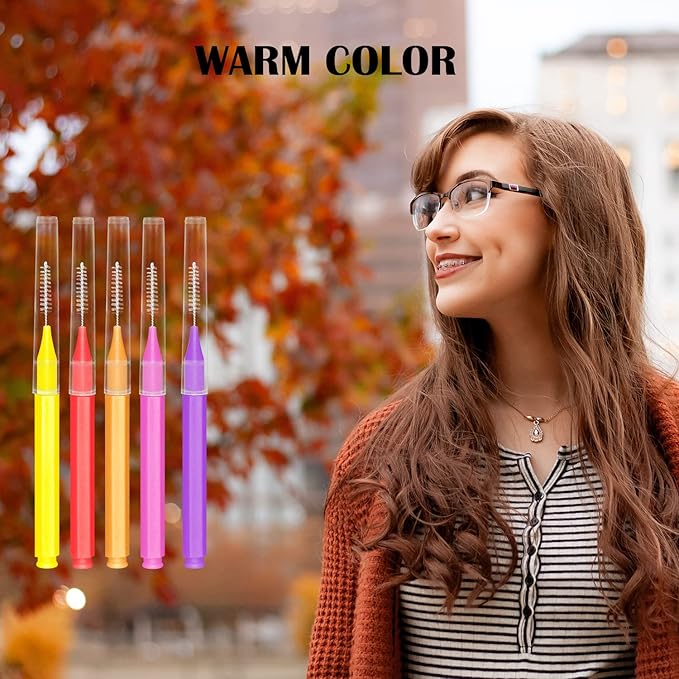 EasyHonor Braces Brush for Cleaner Interdental Brush Toothpick Dental Tooth Flossing Head Oral Dental Hygiene Flosser Toothpick Cleaners Tooth Cleaning Tool (5 Warm Colors,75pcs)