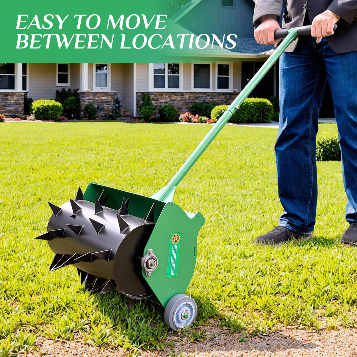 SENVERT Rolling Lawn Aerator, Heavy Duty Push Spike Aeration Tool Up to 55 lbs, Manual Rotary Grass Aerator for Garden and Yard Use