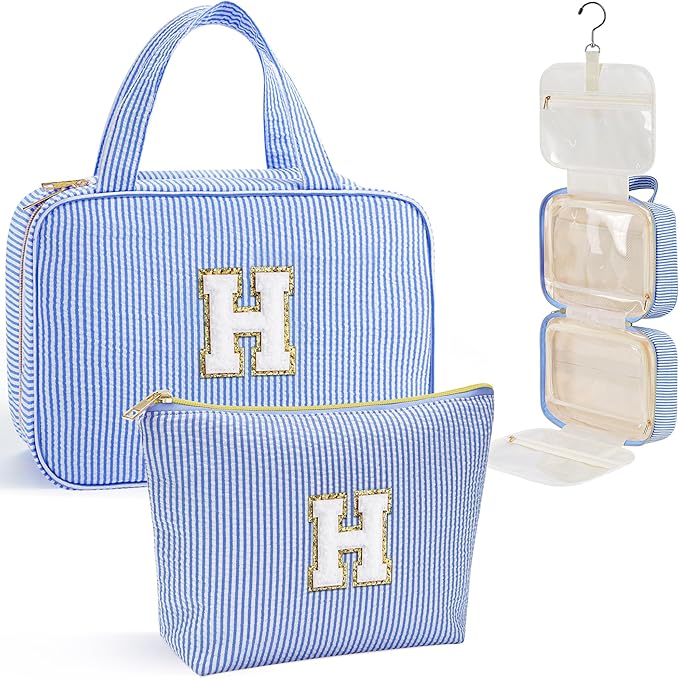 YOOLIFE Travel Toiletry Bag for Women - Hanging Toiletry Bag, Personalized Initial Toiletry Bags for Traveling Women, Portable Travel Toiletry Bag for Toiletries, Cosmetics - Letter H,Blue