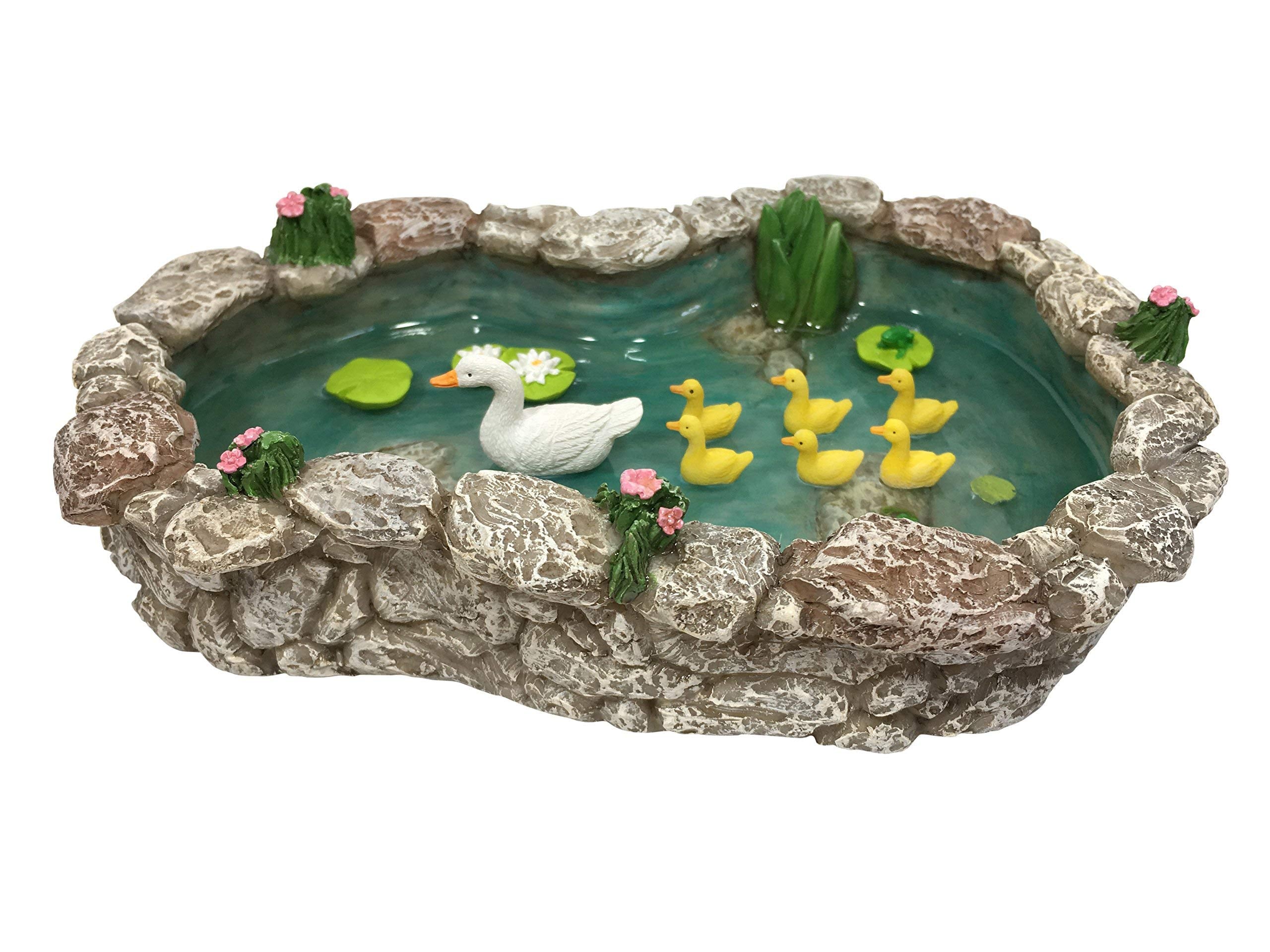 GlitZGlam Duck Pond -Mother and Ducklings! A Miniature Duck Pond for a Miniature Fairy Garden and Miniature Garden Accessories